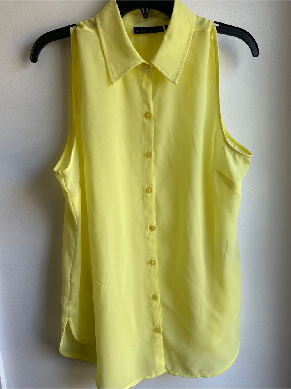 attention Yellow Sleeveless Button-Up Blouse